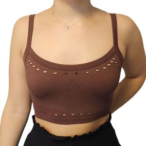 Zara Brown Crop Top / Bra With Keyhole Detailing Throughout Size XS